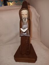Vintage Hand Carved Wooden Priest Friar Monk w Rosary Reading Scripture 9