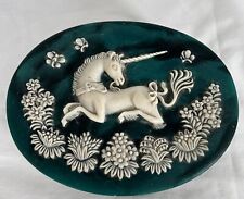 Vintage Incolay Unicorn Jewelry Box Teal And White, Mint Condition picture