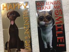 2 VTG 1990s Valentine greeting card foil big eyes cat dog 'Twisted Whiskers' AGC picture