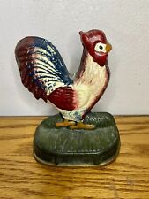 Vintage Rooster Cast Iron Door Stop Multi Colors Figurine Excellent Condition  picture