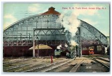 1913 Penn Railroad R R Locomotive Train Shed Jersey City New Jersey NJ Postcard picture