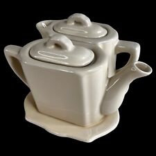 Restoration Hardware Tea Set Teapot Creamer On Tray Ceramic Tea For Two 2001 picture