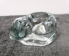 Vintage Indiana Glass Sleeping Kitty Cat Kitten Clear Votive Candle Holder picture