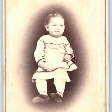 c1860s Cute Little Girl Weird Smirk Smile CdV Photo Card Cropped Processed H21 picture