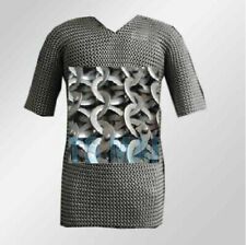 Medieval Mild Steel Chainmail Shirt, FLAT RIVETED Chain mail Hauberk XL picture