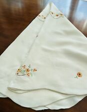 Vintage Linen Tablecloth Hand Embroidered Daisy Flowers Orange Peach Apricot picture