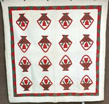 Red Green PA c 1890-1900 Basket Flower QUILT Antique Pyramid Border picture