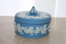 Vintage Early WEDGWOOD BLUE JASPERWARE Round Lidded Grapevine Trinket Box picture