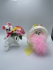 Annalee 2013 & 2017 White Mice/ Mouse Spring  Hat Flowers Pink Yellow Lot Of 2 picture
