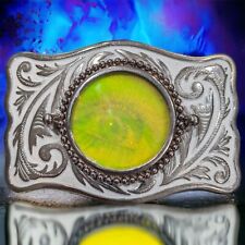 TRIPPY HOLOGRAPHIC EYE MULTI COLORED ROUND CENTERPIECE BELT BUCKLE Vintage picture