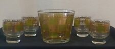 Vintage MCM Culver Prado Set of 4 Whiskey Glasses & Ice Bucket Green & 22K Gold picture