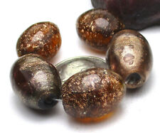 5 GORGEOUS OLD LARGE OVAL MIXED AVENTURINE VINTAGE GLASS BEADS picture