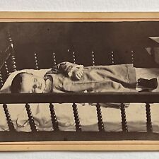 Antique CDV Photograph Mourning Post Mortem Baby Boy In Crib Inscribed Oxford MI picture