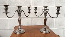 A Pair of Large Silver Plated English 3 Candle Candlestick Candelabra picture