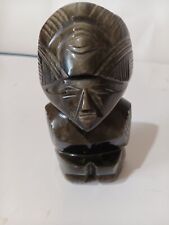Vintage Black Gold Sheen Stone Hand Carved Aztec Mayan Figurine 3.5
