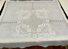 Vintage Linen Tea Cloth Heavily Embroidered with Drawnwork  YY942 picture