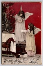 Christmas Darling Angels Decorating Tree 1903 Fantasy Postcard C39 picture