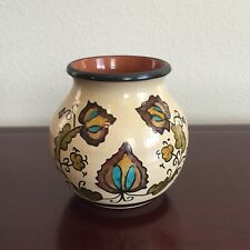 Vintage Pottery Vase Hand Painted Floral Multi Color picture