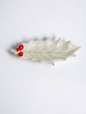 Vintage Holland Mold Holly  Leaf Candy Dish Ceramic  Christmas White/pearl Red picture