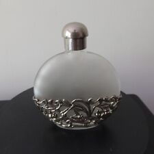 Silvestri Frosted Glass Perfume Bottle W White Metal Silver Lilly Pads Filigree picture