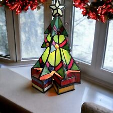 Faux Stained Glass Christmas Tree Lamp Tiffany Style Lamp Works READ picture