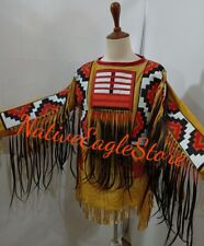 Old American Style Buckskin Suede Hide Sioux Beaded Fringe Powwow Shirt SXZ78 picture