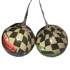 ￼2 Disney Christmas Ornaments Balls Cars Black And White Checkered picture