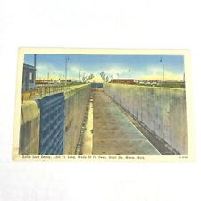 VTG 1930s Sabin Lock Sault Sainte Marie Michigan St Mary River Linen Postcard picture