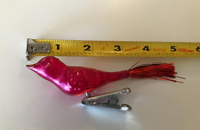 Vintage Pink Clip-On Bird Christmas Ornament Bright Shiny Pink Tail 4 3/4