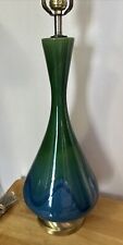 MCM Green Blue Vase Shape Art Drip Glaze Pottery Table Lamp 1950s Rewired picture