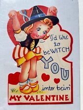 VTG Die-Cut HALLOWEEN Valentine Young Girl Witch Stands  Used  4.5