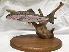 Hand carved Hand painted Wooden rainbow trout fish on stand picture