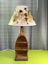 VTG Hand Crafted MCM Boat Shape Wood Table Lamp w/Shade Shelves OOAK Works Great picture