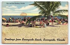 1940s SUNNYSIDE BEACH FLORIDA SUN AND SURF BATHING LINEN POSTCARD P3345 picture