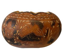 Peruvian Hand Carved Gourd Open Trinket Box Storyteller Folk Art No Lid picture