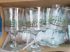 Vintage 1987 Libby’s Arby's Christmas Holly Berry 7 Wine Glasses Bows On Stem picture