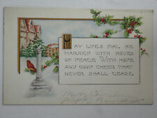 Antique Whitney Made Embossed Christmas Postcard 1923 Holly and Red Bird picture