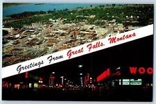 Great Falls Montana MT Postcard Greetings Aerial View Night Scene Multiview 1960 picture