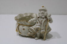 VINTAGE LENOX Say It With Silk Santa Toy Bag Candy Dish Cream with Gold Trim picture