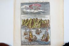 19th C Original Hand Colored Engraving St Helena Harbor Napoleon Exile Waterloo picture