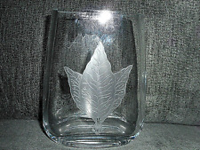 Philip Morris Crystal Vase, Etched Tobacco Leaf Design & Etched PM Logo On Back picture