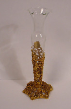 Vintage Matson Gold Metal Roses & Leaves Vase with Glass Insert picture