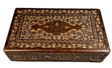 Vintage Hand Carved Wood Hinged Trinket Jewelry Vanity Box, Floral, India picture