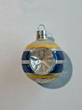 Vintage Double Indented Round Glass Christmas Ornament De-Silvered Stripes USA picture