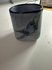Vintage Blue Bird Tonala Mexican Pottery Coffee Tea Mug Cup Signed Quail picture