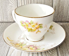 Sampson Smith Old Royal Bone China England Cup & Saucer Yellow + Pink Flowers picture