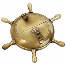 Antique Brass Cigarette Ashtray Vintage Anchor Inalid Nautical Wheel Cigar Case picture