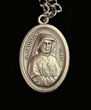 St.Faustina/ Divine Mercy Medal Double Sided Made in Italy 24” SS Chain Necklace picture