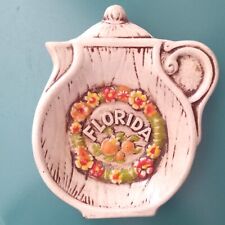 Vintage Treasure Craft Florida Ceramic Teapot Tea Bag Spoon Rest Holder Tray MCM picture