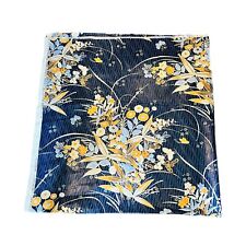 Vintage Jay Yang Fabric Woodco 1+yd. Fabric  Floral Navy Blue & Gold Art Nouveau picture